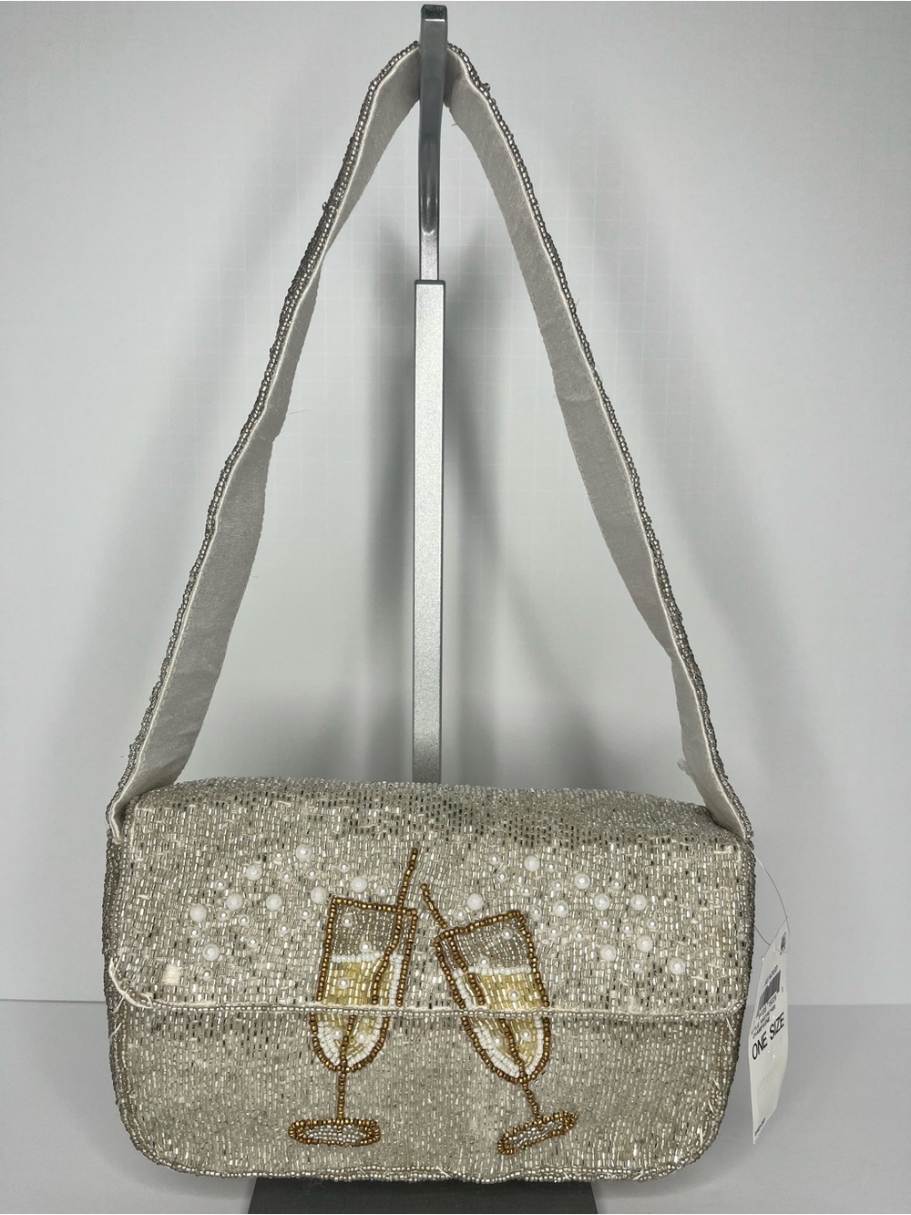 On 34th Hand Beaded Champagne Glasses Shoulder Bag